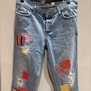 Vintage J Crew Women’s Size 6 Patchwork Denim Jeans Made in USA Boot Cut Boho